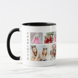 Caneca Nome Personalizado Moderno da Colagem de Fotografi