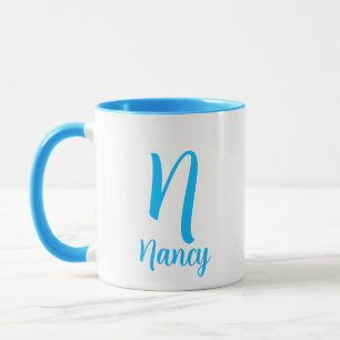 Caneca Nome Personalizado Monograma Tipografia Azul Elega