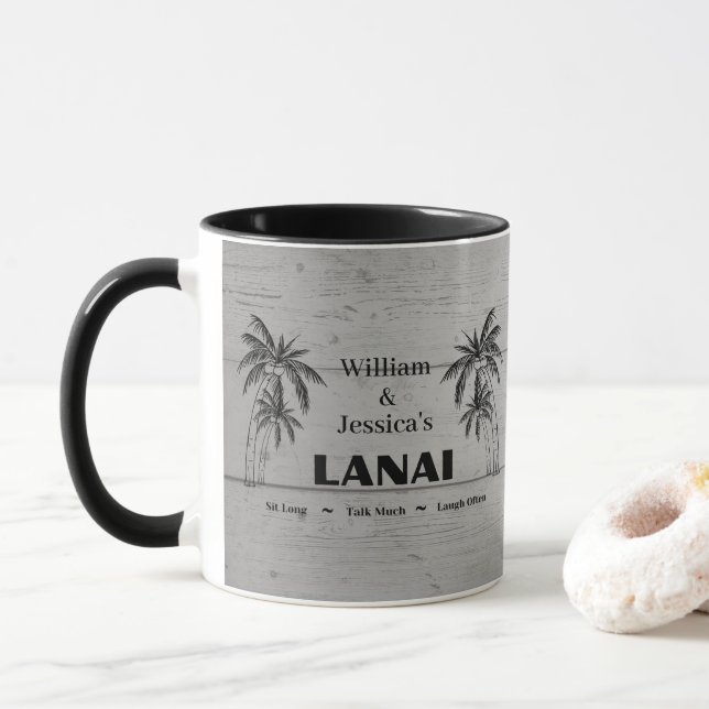 Caneca Nome Personalizado Palmeiras Tropicais Lanai (Com Donut)