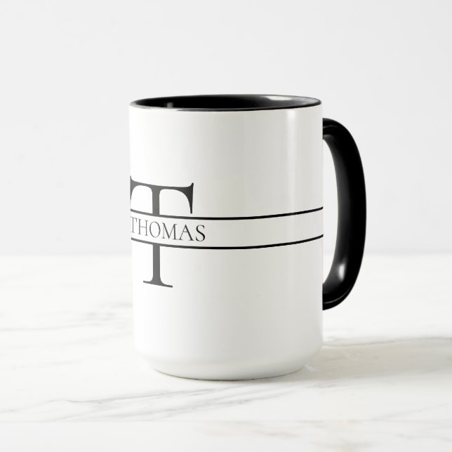 Caneca Nome Personalizado Personalizado Elegante Monogram (Frente Esquerda)
