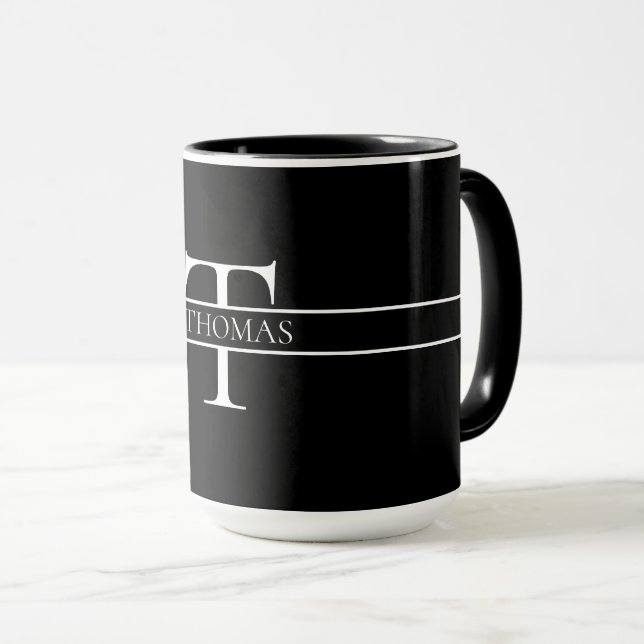 Caneca Nome Personalizado Personalizado Elegante Monogram (Frente Esquerda)