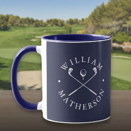 Caneca Nome Personalizado Pilhas de Golfe Marinho Azul E