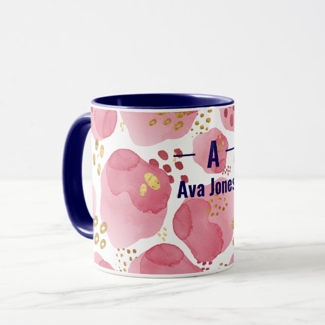 Caneca Nome Personalizado Pink Floral Mug - Watercolor In (Frente Esquerda)