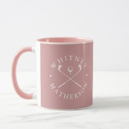 Caneca Nome Personalizado Pistas De Golfe Rosa Dusty E Br
