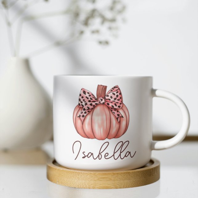 Caneca Nome Personalizado Pumpkin Rosa Queda Café de outo (Criador carregado)