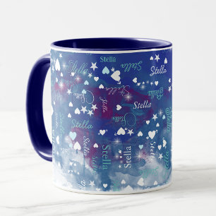 Caneca Nome personalizado Stella cheio de corações e estr