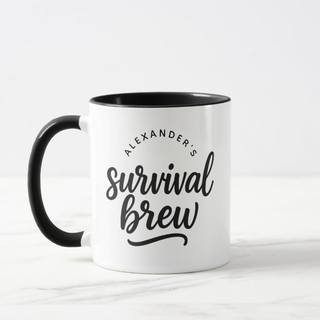 Caneca Nome Personalizado “Survival Brew” Café Divertido (Esquerda)