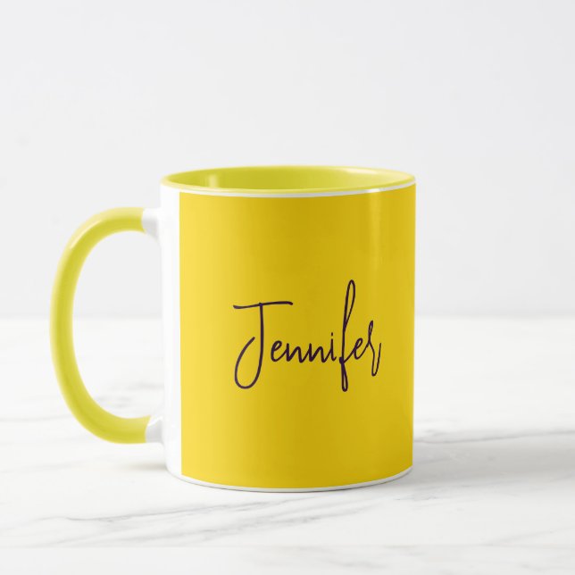 Caneca Nome personalizado texto púrpura amarelo (Esquerda)