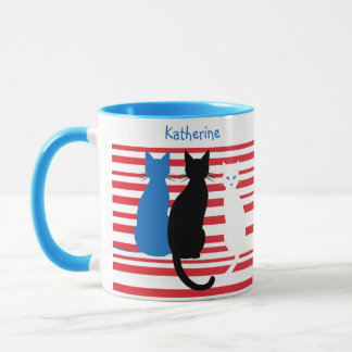 Caneca Nome Personalizado Três Gatos Stripe Mug