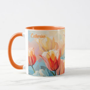 Caneca Nome Personalizado Tulipas de Aquarela