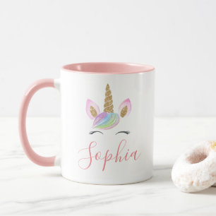Caneca Nome personalizado Unicorn Cabeça de Cute Pastel 