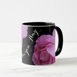 Caneca Nome personalizável Amy bonito rosas rosa ama você