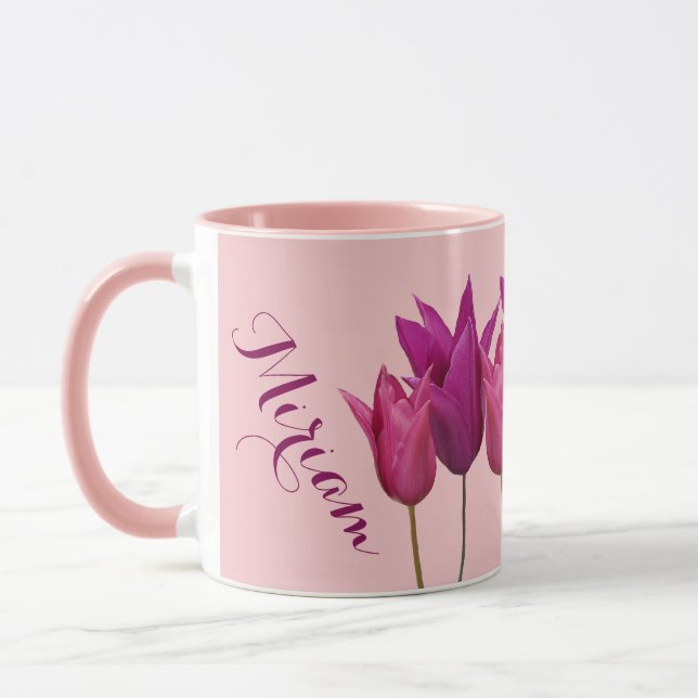 Caneca Nome personalizável Miriam bonito tulipa rosa flor (Esquerda)