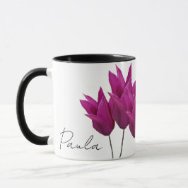 Caneca Nome personalizável Paula bonito tulipas cor-de-ro