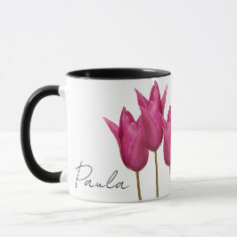 Caneca Nome personalizável Paula bonito tulipas cor-de-ro
