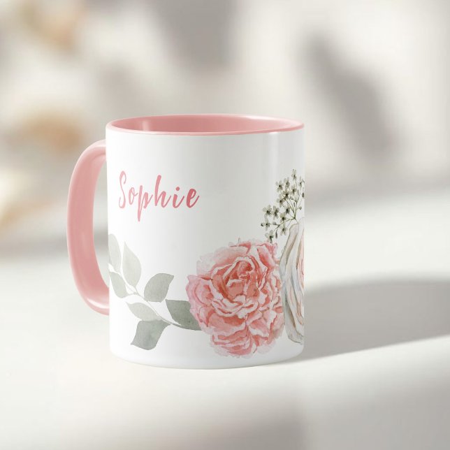 Caneca Nome pessoal Delicar Pastel Flores de Aquarela (Personal name Delicate Pastel Watercolor flowers Mug)