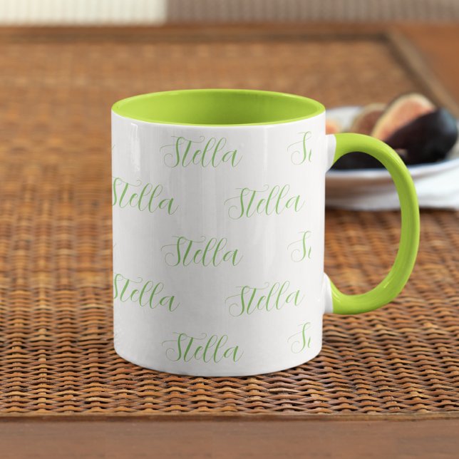 Caneca Nome repetitivo em verde-claro em branco (Criador carregado)