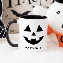 Caneca Nome Rosto Clássico de Abóbora de Halloween