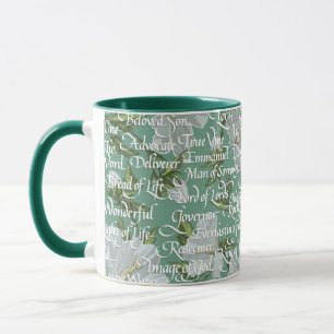 Caneca Nomes de caligrafia do Cristo Verde macio