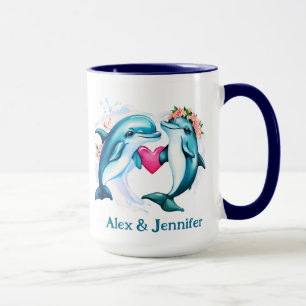 Caneca Nomes de Casais de Namorados de golfinhos personal
