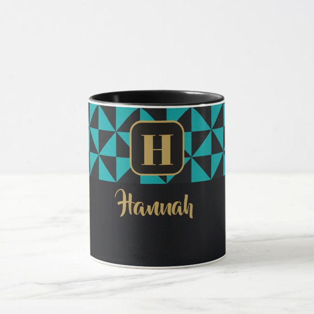 Caneca Nomes Personalizados de Duo Geo Black & Teal (Centro)