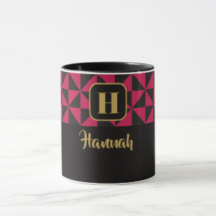 Caneca Nomes Personalizados de Duo Geo Preto e Rosa