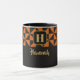 Caneca Nomes Personalizados de Laranja Duo Geo Preto e Qu