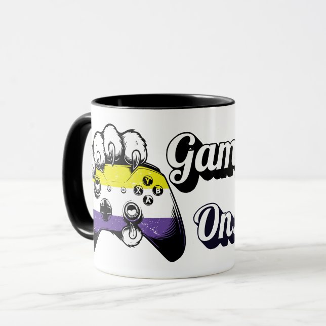 Caneca Nonbinary Pride Game On Tiger Paw Controller Mug (Frente Esquerda)