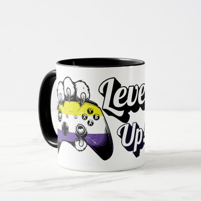 Caneca Nonbinary Pride Level Up Tiger Paw Controller Mug (Frente Esquerda)