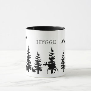 Caneca Nórdico Hygge com floresta e animais em preto