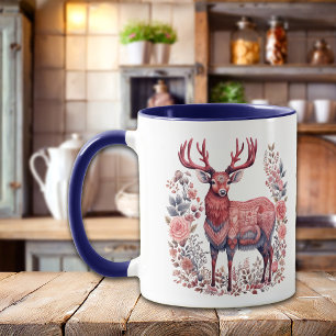 Caneca Nórdico Reindee de inverno Monograma Azul Rosa