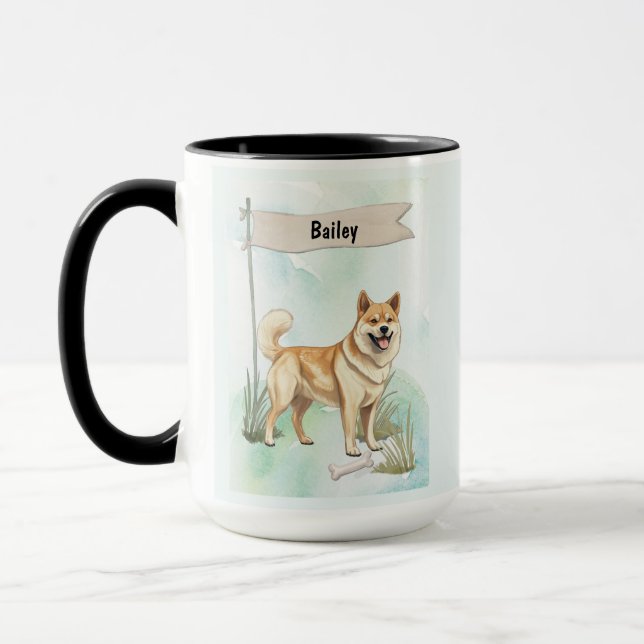 Caneca Norwegian Buhund Watercolor Personalized Dog (Esquerda)