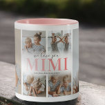 Caneca Nós Te Amo Mimi Foto Collage Mug<br><div class="desc">Uma caneca de café para uma avó especial apresentando uma modelo de 6 fotos de colagem das crianças,  as palavras "nós te amamos mimi" em uma bela fonte rosa gradiente,  e os nomes das crianças.</div>