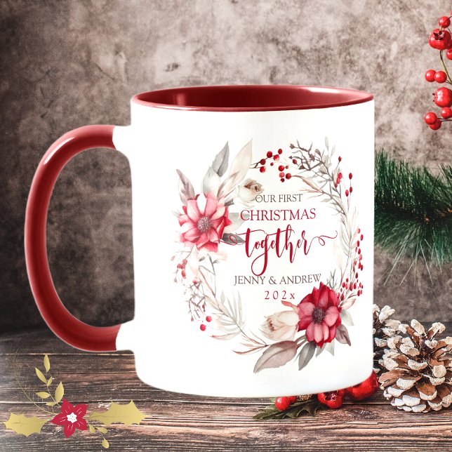 Caneca Nossa primeira coroa de Natal Juntos (Our first Christmas Together wreath Mug)