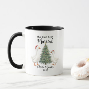 Caneca Nosso Primeiro Ano Casado Ganso Natal Personalizad