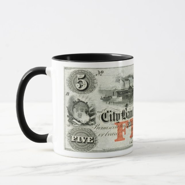 Caneca Nota de 5 Dólares em New Haven 1855 (Esquerda)