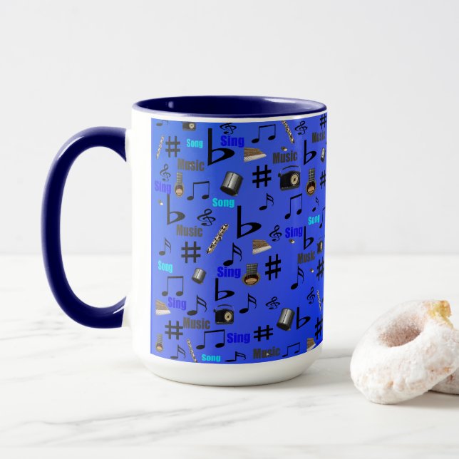 Caneca Notas E Instrumentos Musicais Azuis, (Com Donut)
