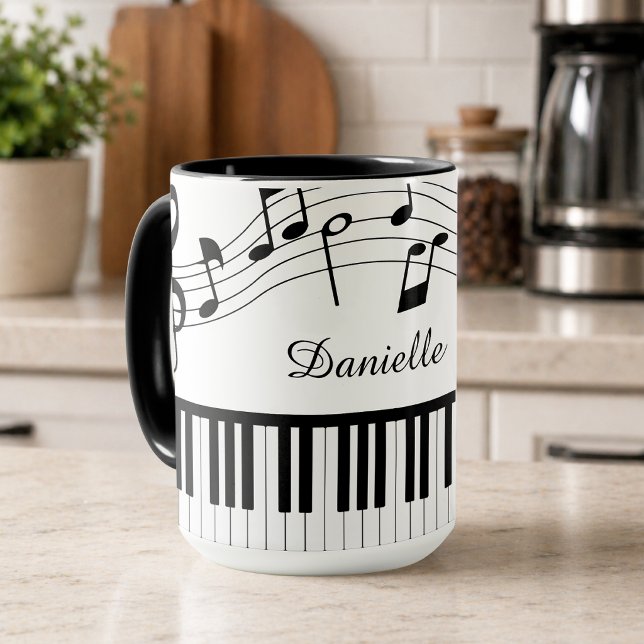 Caneca Notas Musicais de Piano Personalizadas Cores Perso (Criador carregado)