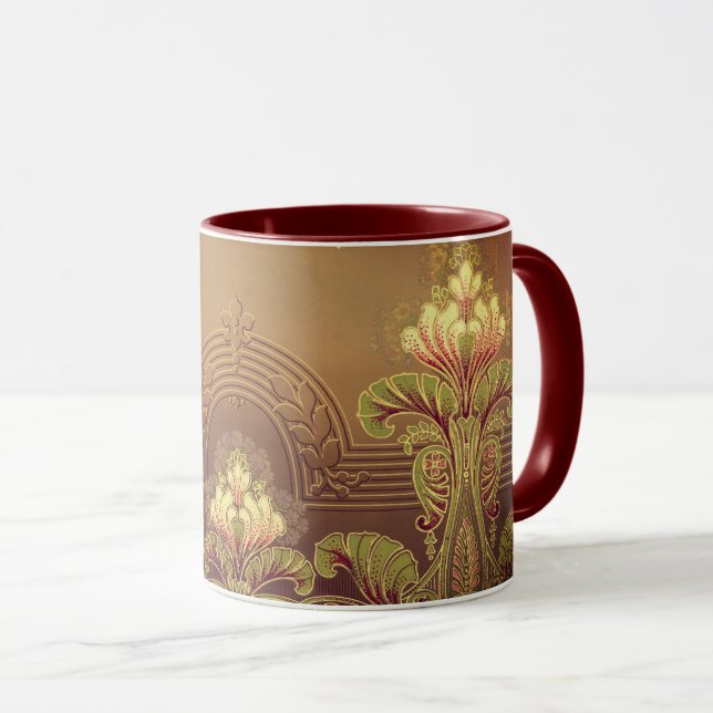 Caneca Nouveau floral vitoriano frieze elegante (Frente Esquerda)