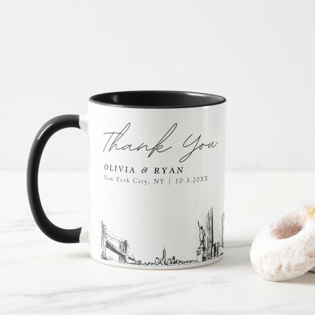 Caneca Nova Iorque Casamento Mínimo de Café Personalizado (Com Donut)