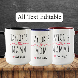 Caneca Nova Mãe com Nome Personalizado, Título e Ano de E