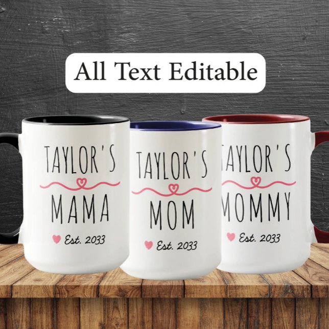 Caneca Nova Mãe com Nome Personalizado, Título e Ano de E (Criador carregado)