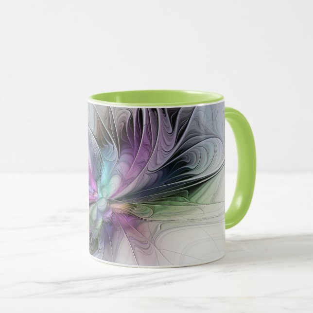 Caneca Nova Vida, Fantasia Colorida de Arte Fractal Abstr (Frente Esquerda)
