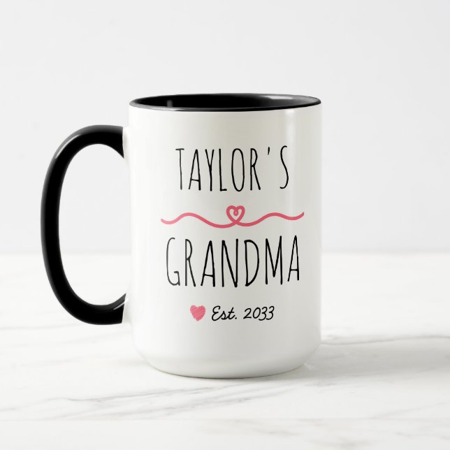 Caneca Nova Vovó com Nome Personalizado, Título e Ano de  (Esquerda)