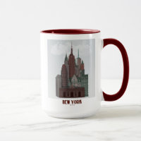 Nova York em Nuvens - Vermelho Escuro e Verde