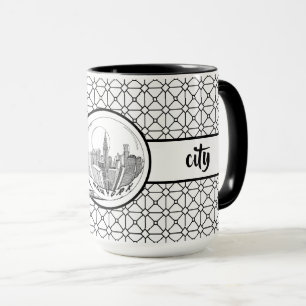 Caneca Nova York - Padrão Elegante Black Ringer 15oz Mug