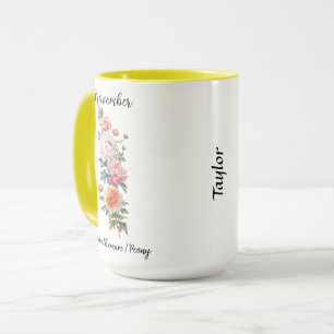 Caneca Novembro Nascimento Flor Chrysanthemum e Peony