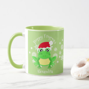 Caneca Novidade Verde Santa Hat, Sapo de Natal engraçado
