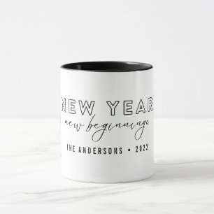 Caneca Novo Ano Novo Moderno Começa Duas Fotografias Per