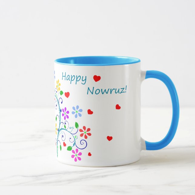 Caneca Nowruz feliz o ano novo persa, floral brilhante (Direita)